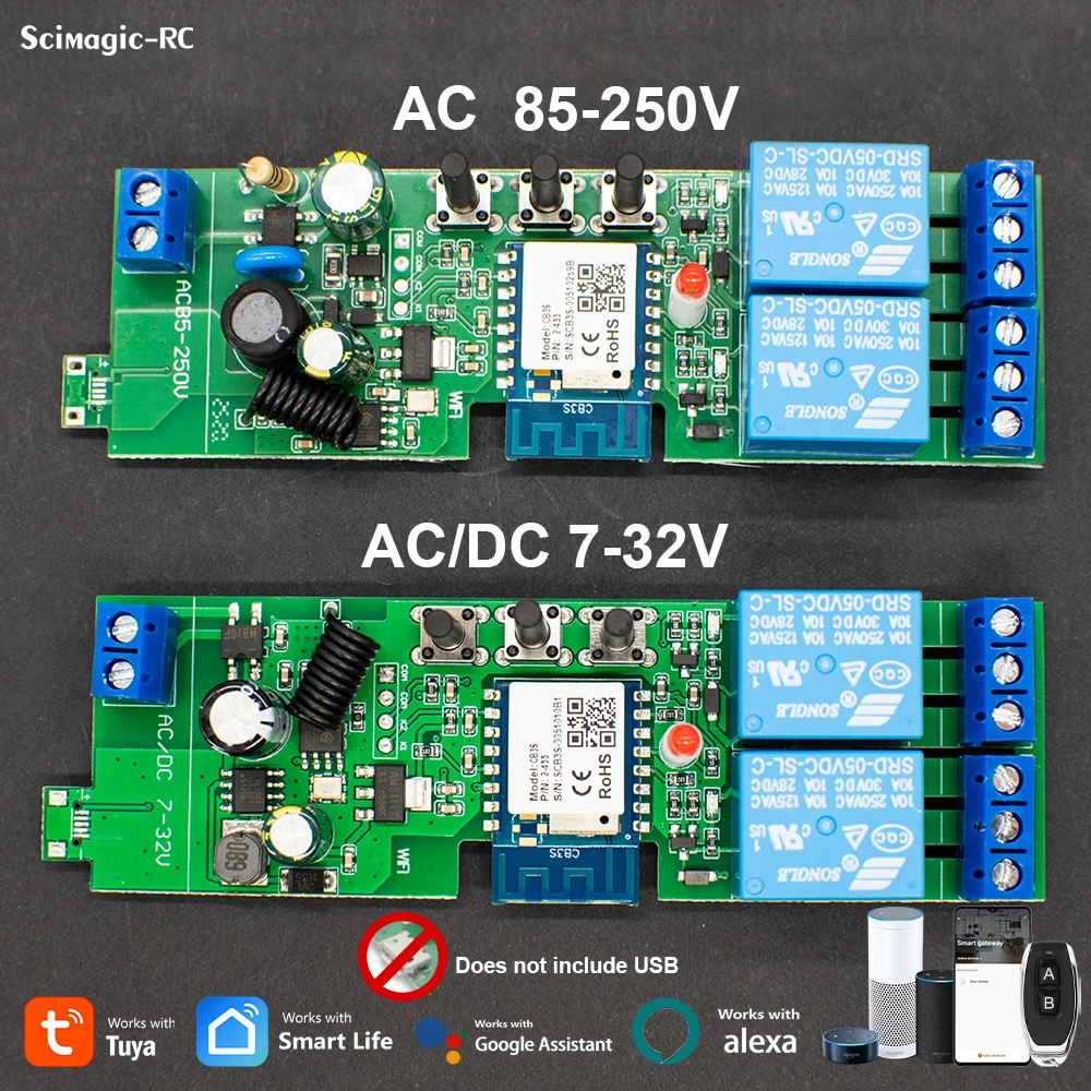 2CH Tuya Ứng Dụng Wifi Không Dây DIY Thông Minh Mô Đun 433 Điều Khiển Từ Xa Thông Minh Nhà Để Xe Từ Xa Đa Năng Tiếp Alexa Google nhà