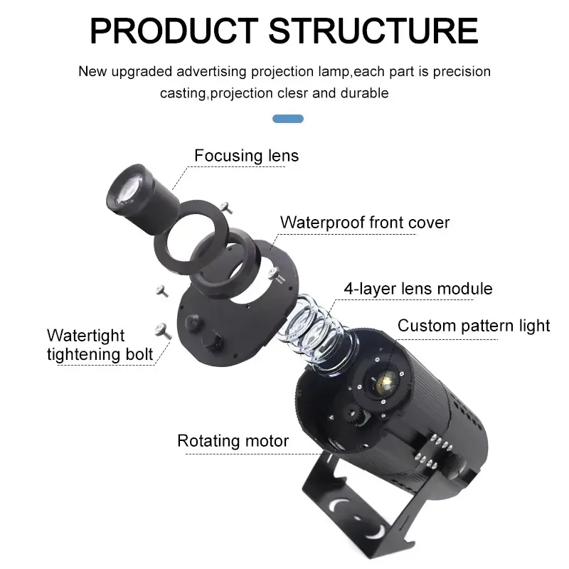 Yufan 200w Gobo Projector Outdoor Wall Building Rotating logo Display Ip65 Waterproof Facade Advertising Light view 4