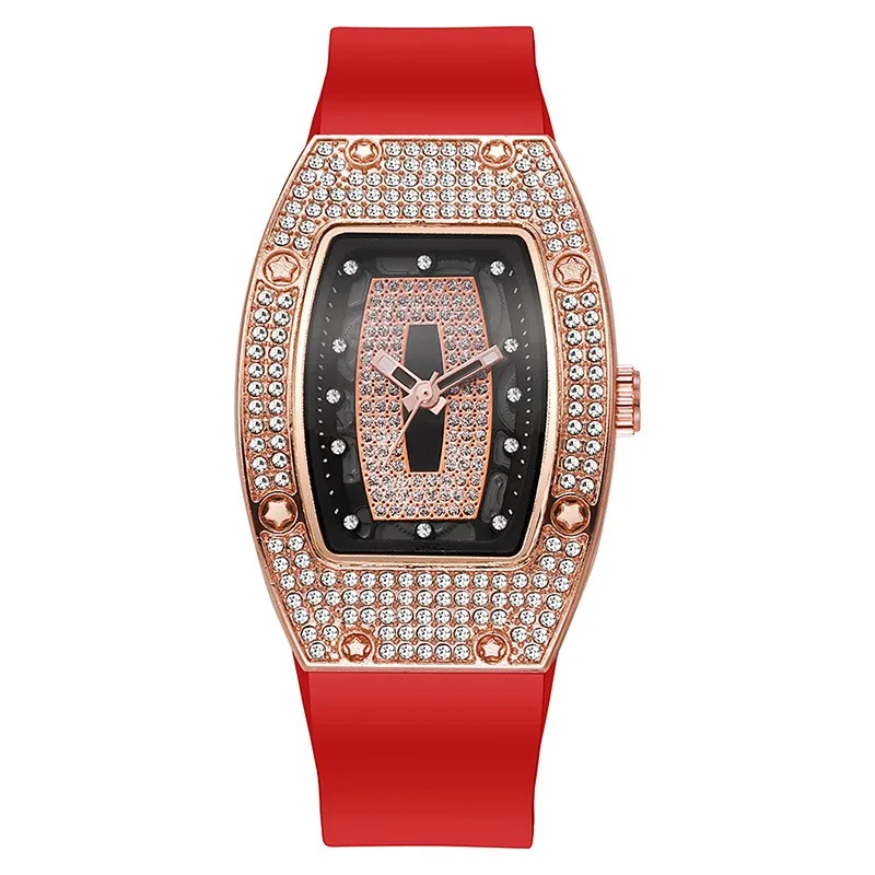 Fashion Men Silicone Causal Popular Trend Rhinestone Tonneau Quartz Watches Anniversary Gift