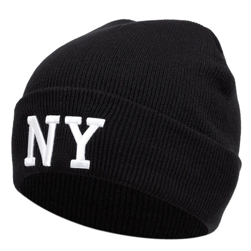 New Men's Fashion NY Letter Embroidery Knitted Hat Winter Warm Outdoor Sports Hat Soft Beanie Hat For Men Women Casual Wool Hats