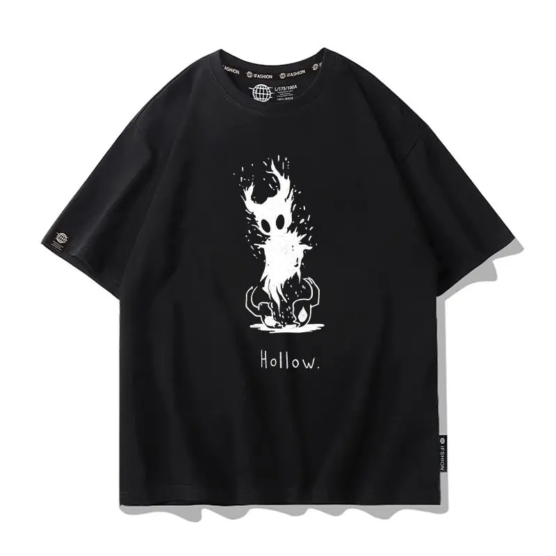 Hollow Knight Summer Short Sleeve Crew Neck T-Shirt Anime Game Character Print Graphic Tee Casual Daily Wear Game Periphery Top
