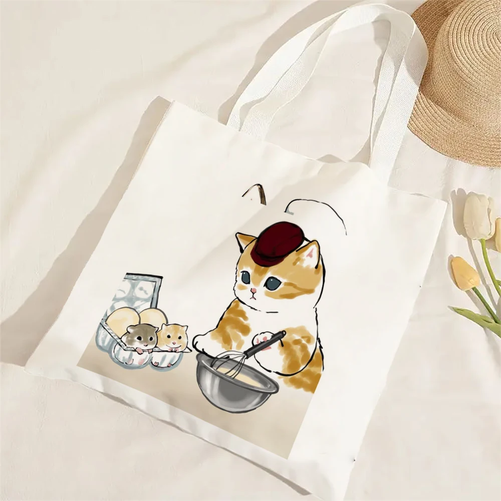 Kawaii Katze Leinen Einkaufstasche Grafik Harajuku Frauen Tote Handtasche Große Kapazität Frauen Schulter Taschen Eco Mode Mädchen Handtaschen – Detail 1