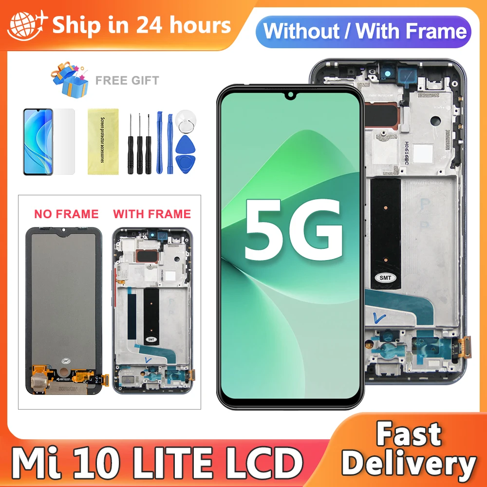 AMOLED For Xiaomi Mi 10 Lite 5G M2002J9G M2002J9S Lcd Display Touch Screen Digital mi 10 lite Display Screen Assembly