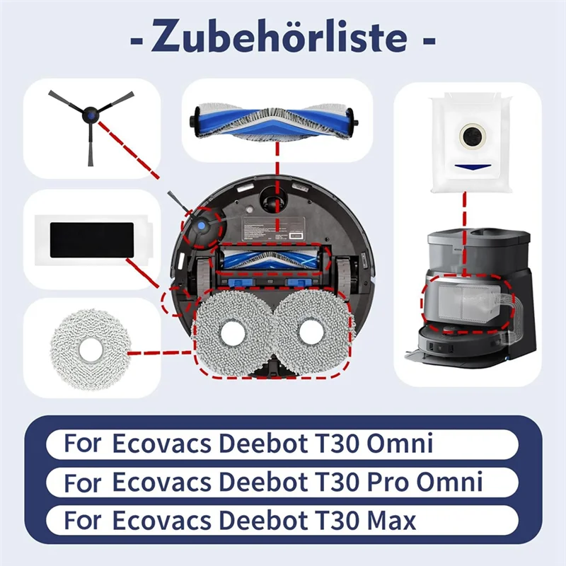 

AFOURT-Для ECOVACS DEEBOT T30 PRO Omni/T30 Omni/T30 Max Детали робота-пылесоса Основная боковая щетка HEPA-фильтр