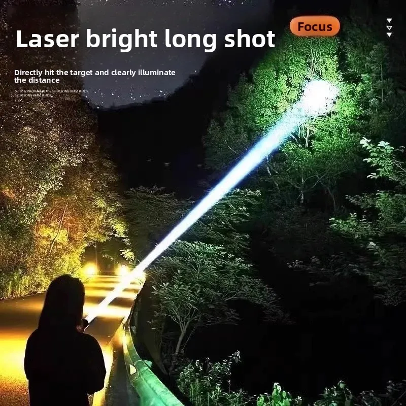 Zoombare witte laserzaklamp met hoge helderheid TYPE-C Opladen met wit en geel dubbel licht, zijlamp en vermogensdisplay