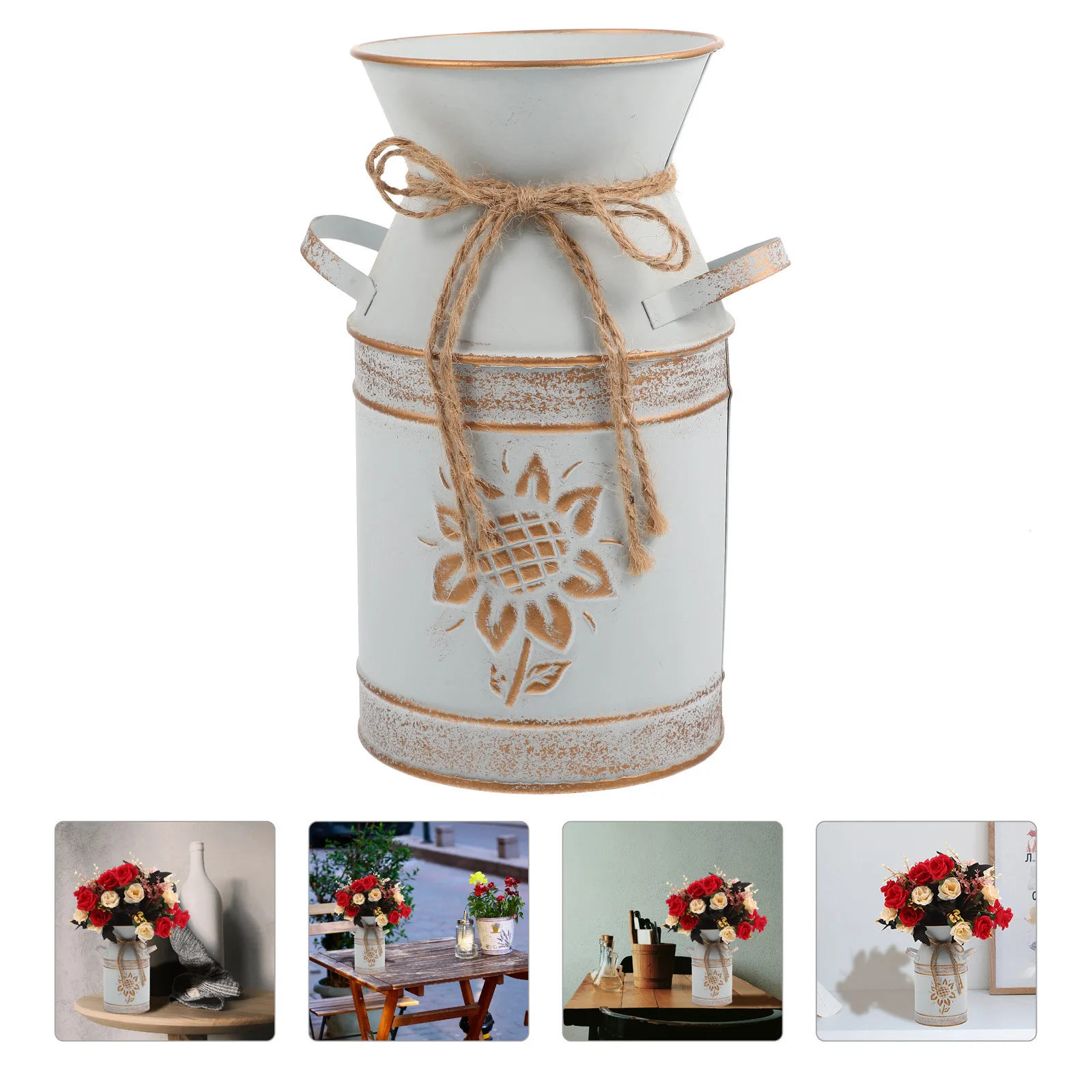 

Creative Milk Can Flowerpot Metal Bucket Rustic Vintage Flower Vase for Home Office Shelf Decoration Rustic Vase