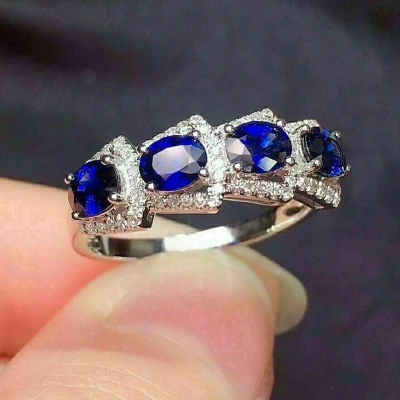 Huitan Luxus Oval Blau Zirkonia Frauen Ringe Silber Farbe Mode Hochzeit Bands Zubehör Party Erklärung Schmuck 2023