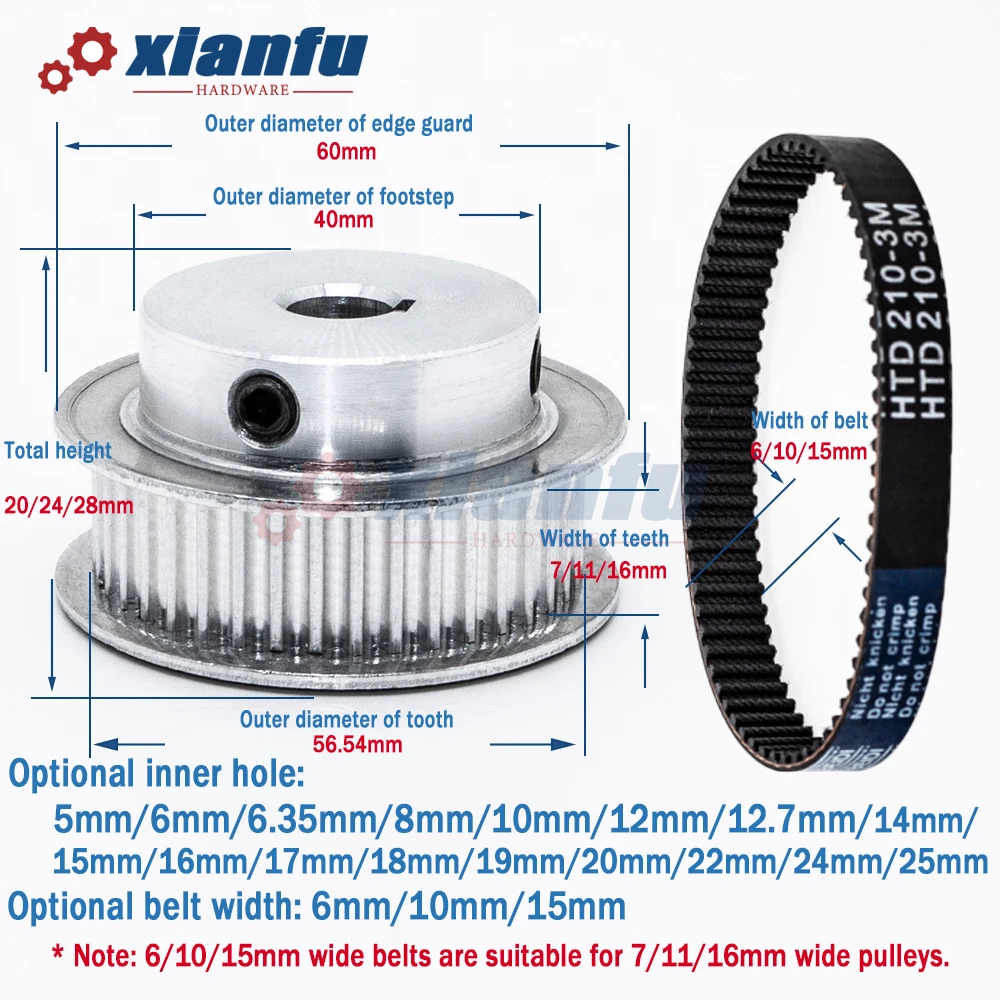 HTD3M 60 Teeth Timing Pulley 3M Bore 5/6/6.35/8/10/12/14/15/16/18/20/25mm HTD 60T BF Aluminum Wheel 60Teeth Belt Width 6/10/15mm