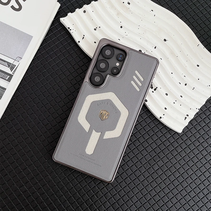 

For Samsung Galaxy S23 S24 S25 Ultra Plus Case KIGC Mecha Series Strong Magnetism Wireless Charging Matte Leather Back Cover