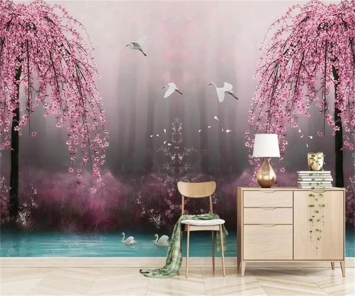 beibehang High quality stereoscopic wall paper small fresh modern minimalist mint green trees Nordic TV backdrop 3d wallpaper