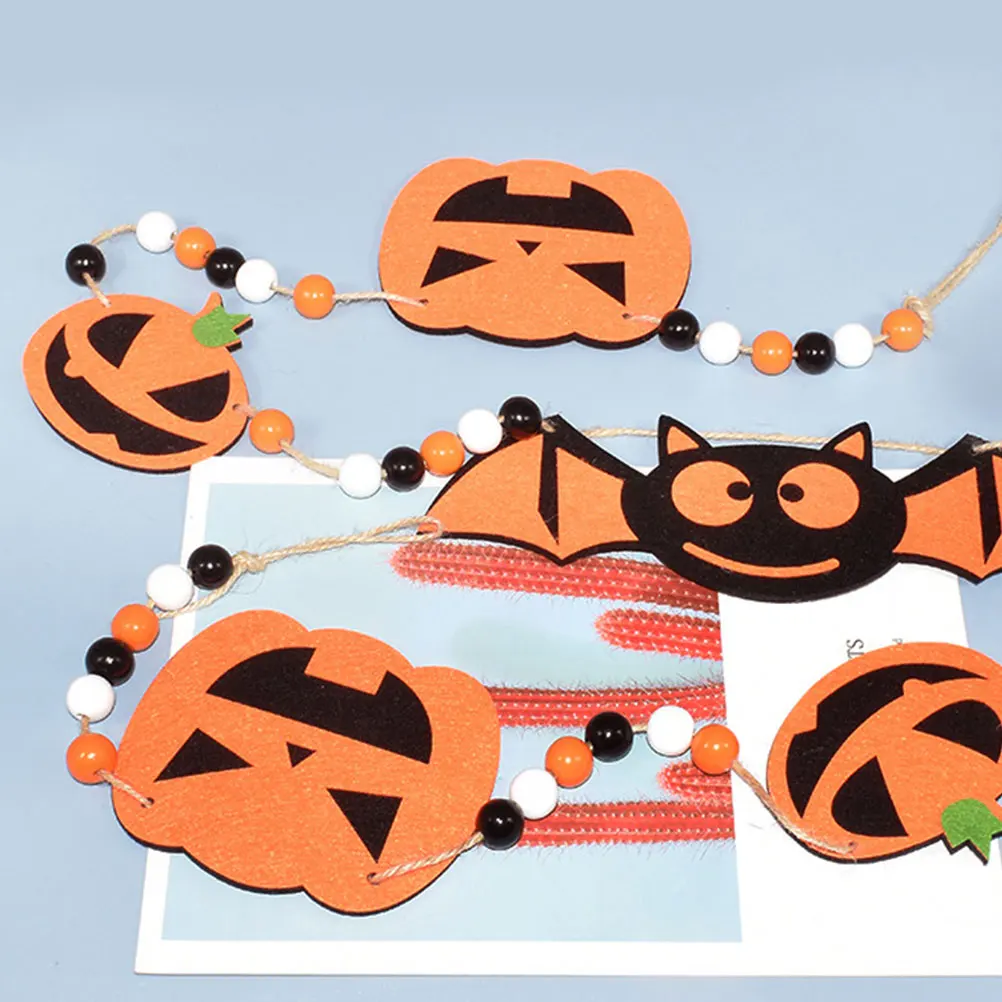 

Felt Bat Pumpkin Beaded Halloween Party Banner For Fireplace Wall Decorative Hanging Flags Festival Event Outdoor Indoor