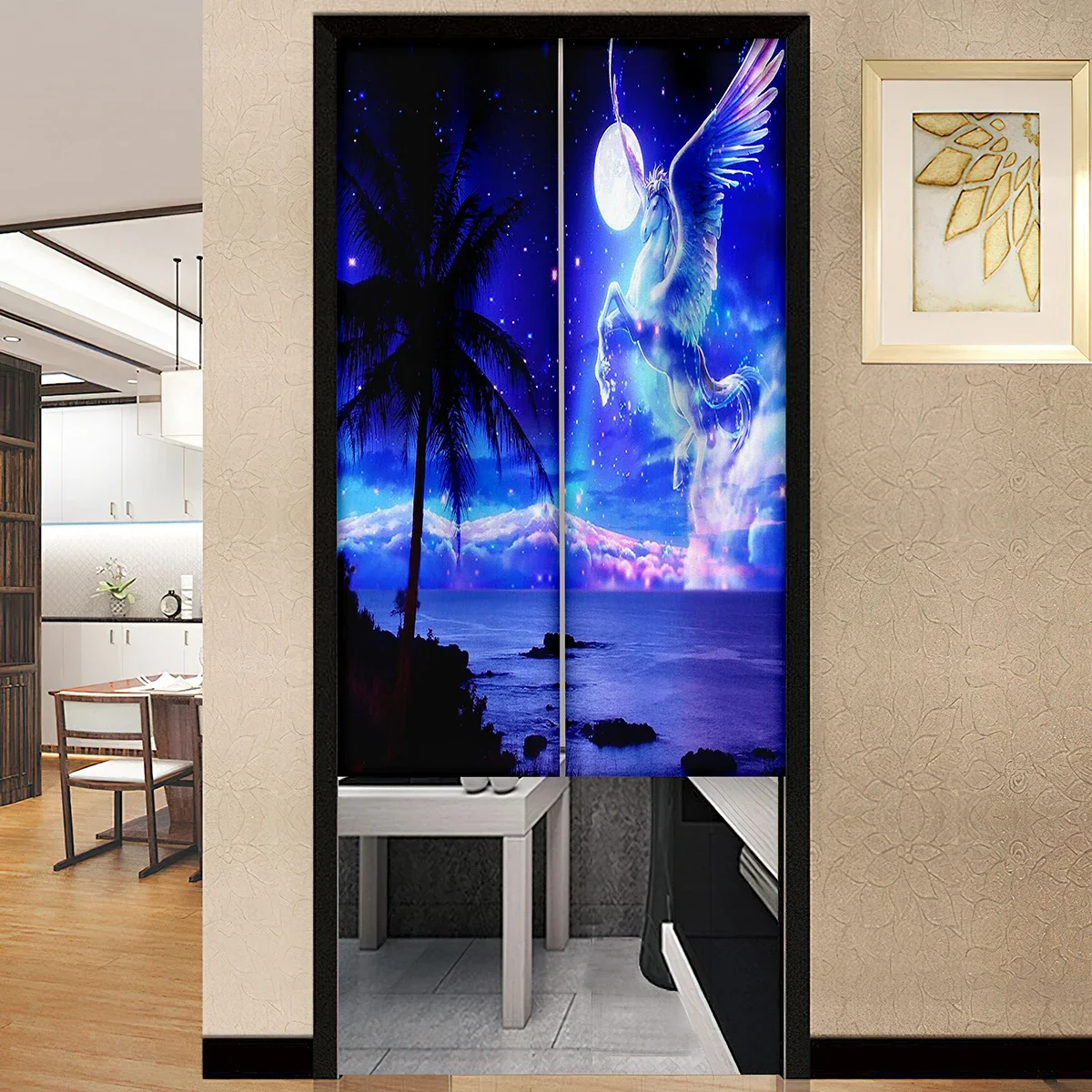 Horse Moon Japanese Door Curtain Children Girl Bedroom Kitchen Partition Drapes Izakaya Restaurant Entrance Hanging Half-Curtain