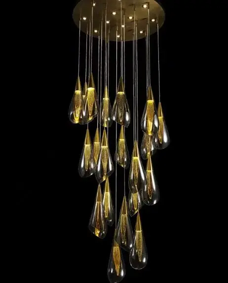 Modern Luxury Crystal Ceiling Lamp Long LED Chandelier Pendant Light Metal Housing for Kitchen School Bathroom Home Office Park - view 2