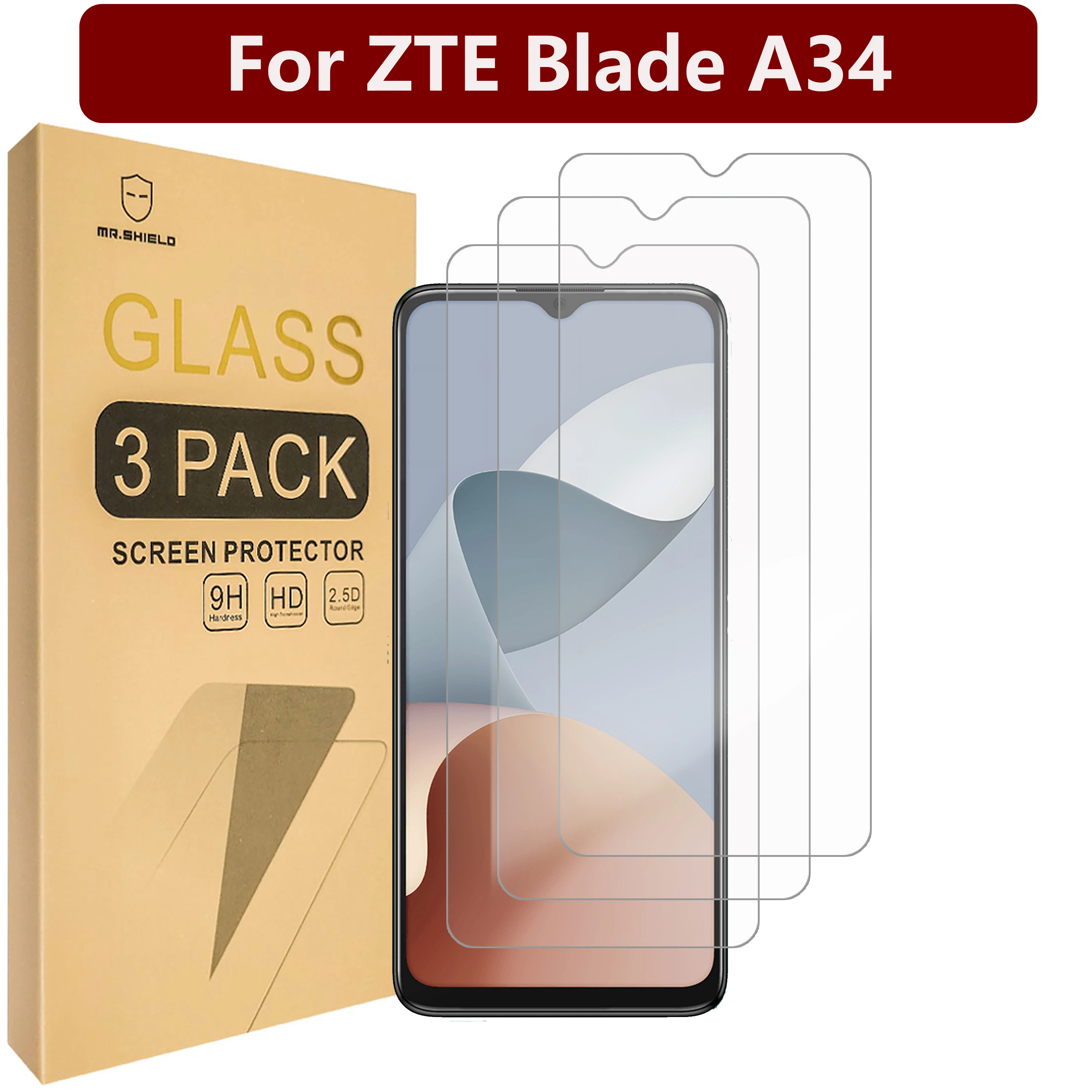 

Mr. Защитный экран совместим с ZTE Blade A34 [закаленное стекло] [3 шт. в упаковке] [Японское стекло с твердостью 9H]