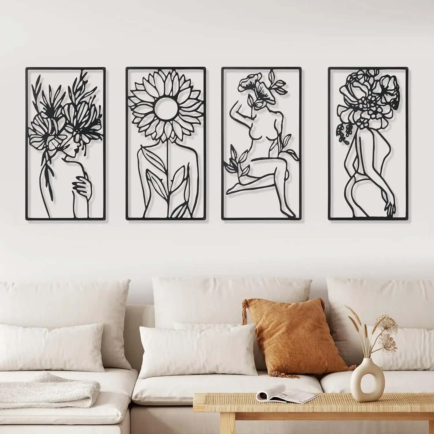 4Pcs Metal Minimalist Abstract Woman iron Art Drawing Wall Decor Single Line Art Female Home Bedroom Kitchen Bathroom Livingroom