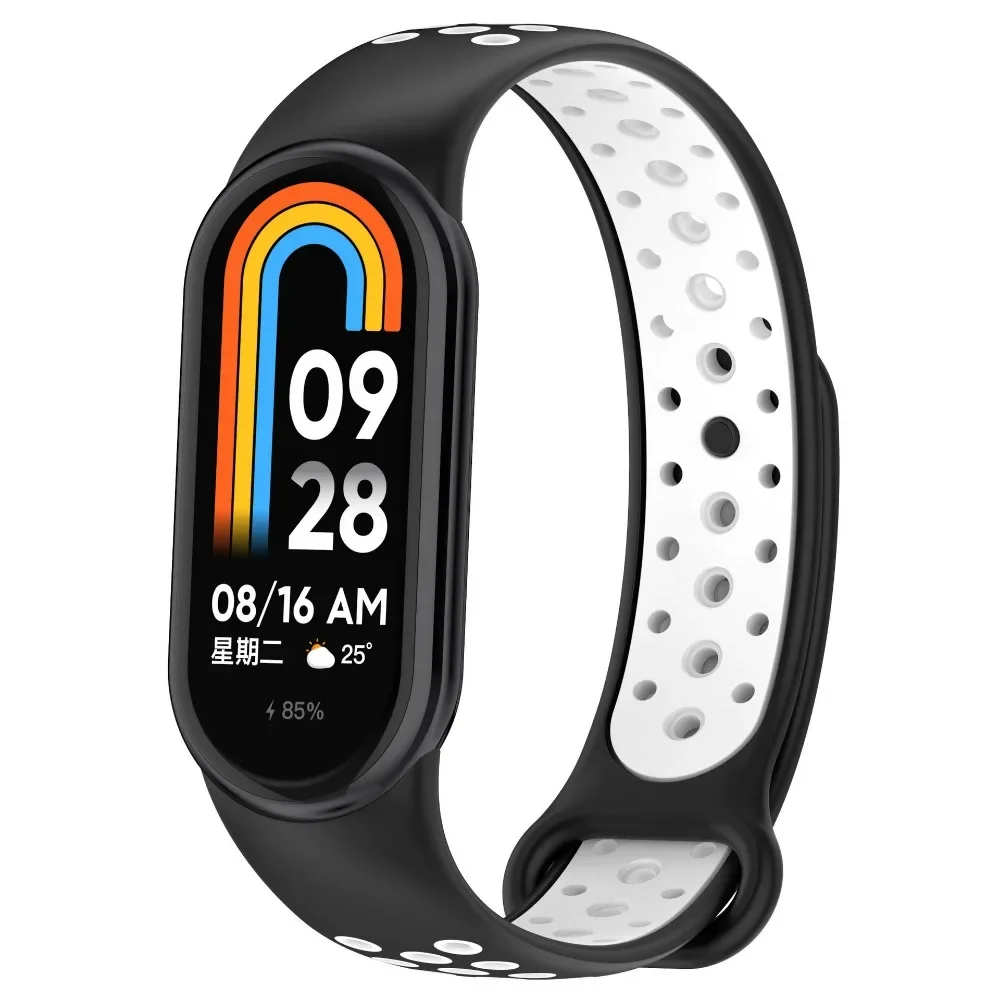 Sport Silicone Strap for Xiaomi Mi Band 9/Mi Band 8 Smart Watch Breathable Bracelet Belt for Mi Band 9 Mi 8 Two-color Wristband