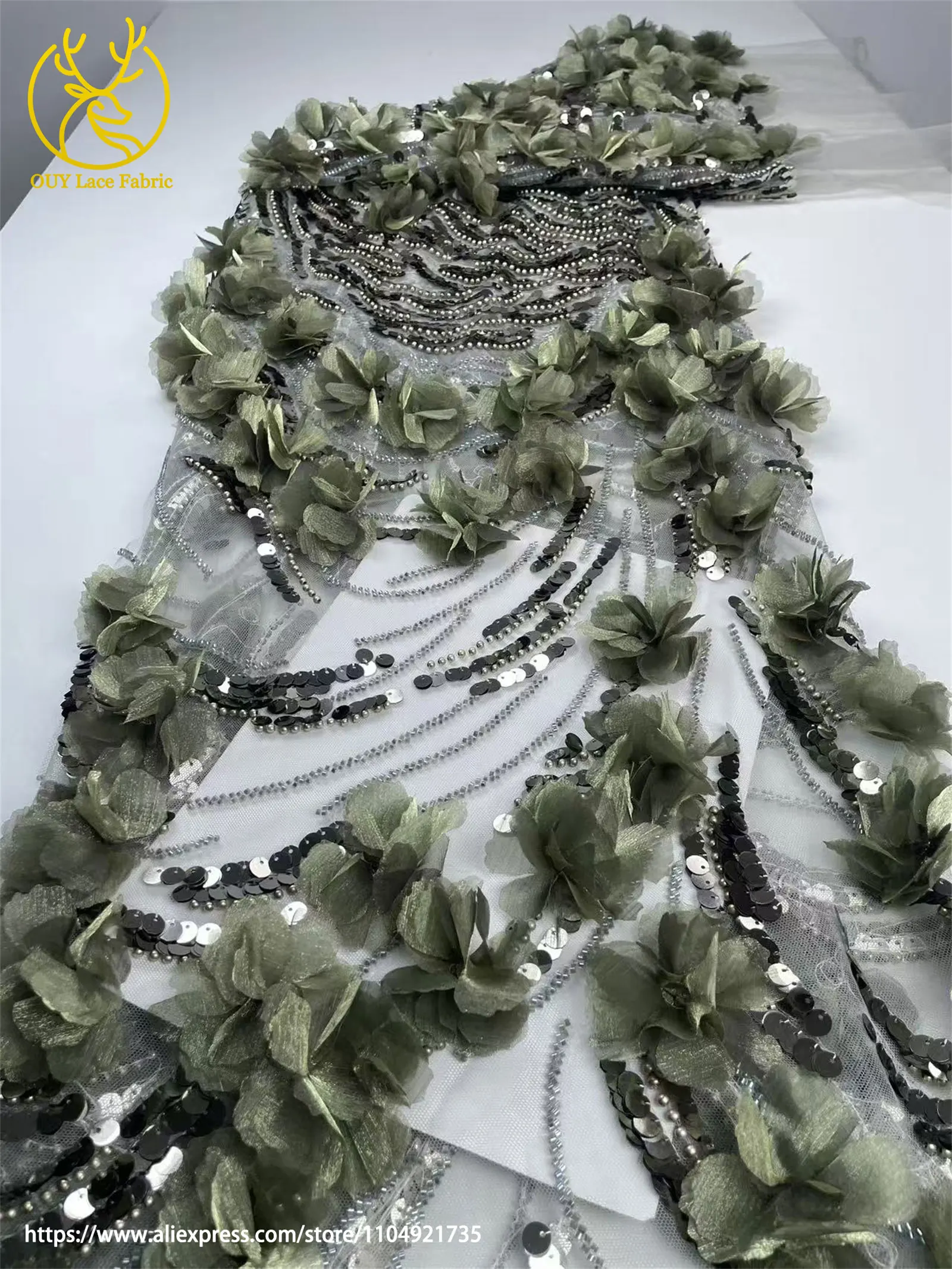 Mais novo exclusivo africano 3d flor artesanal frisado tecido de renda 2025 malha francesa lantejoulas tecido de renda para vestidos de festa de casamento feminino