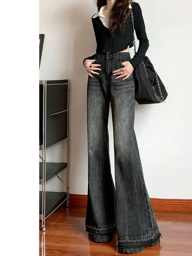 

Женские зимние джинсы с высокой талией, расклешенные, на подкладке, свободные, утягивающие, с широкими штанинами, повседневные, на молнии