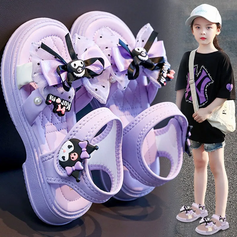 

Summer Kuromi Anime Kawaii Sanrio 2025 Children Princess Soft Soled Beach Shoes Cute Cartoon Baby Slippers Gifts for Kids