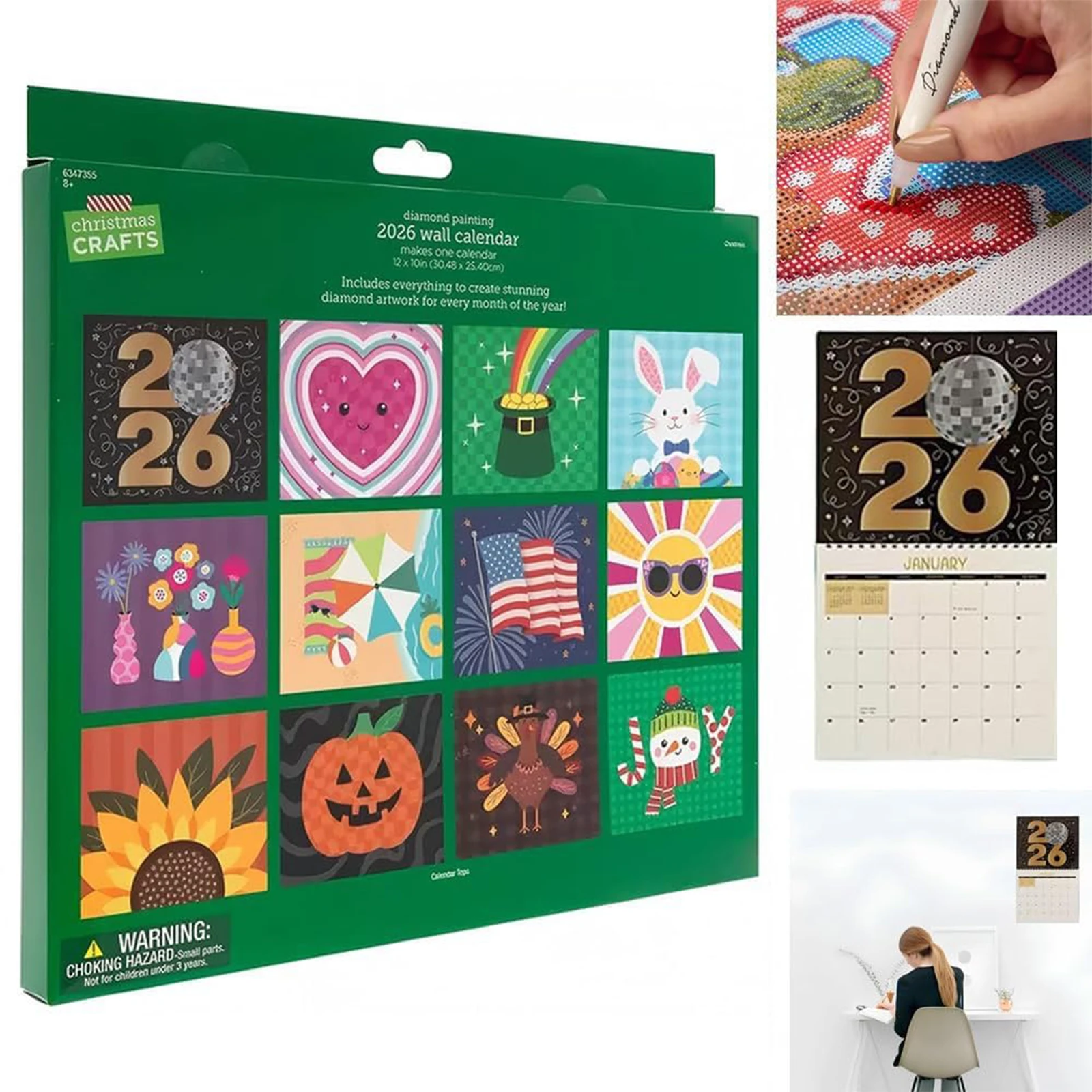 طقم طلاء ماسي، أطقم تقويمية لمدة 12 شهرًا، مجموعة رسم فنية ماسية خماسية الأبعاد، تقويم جداري لمهرجان ديكور جدران المنزل