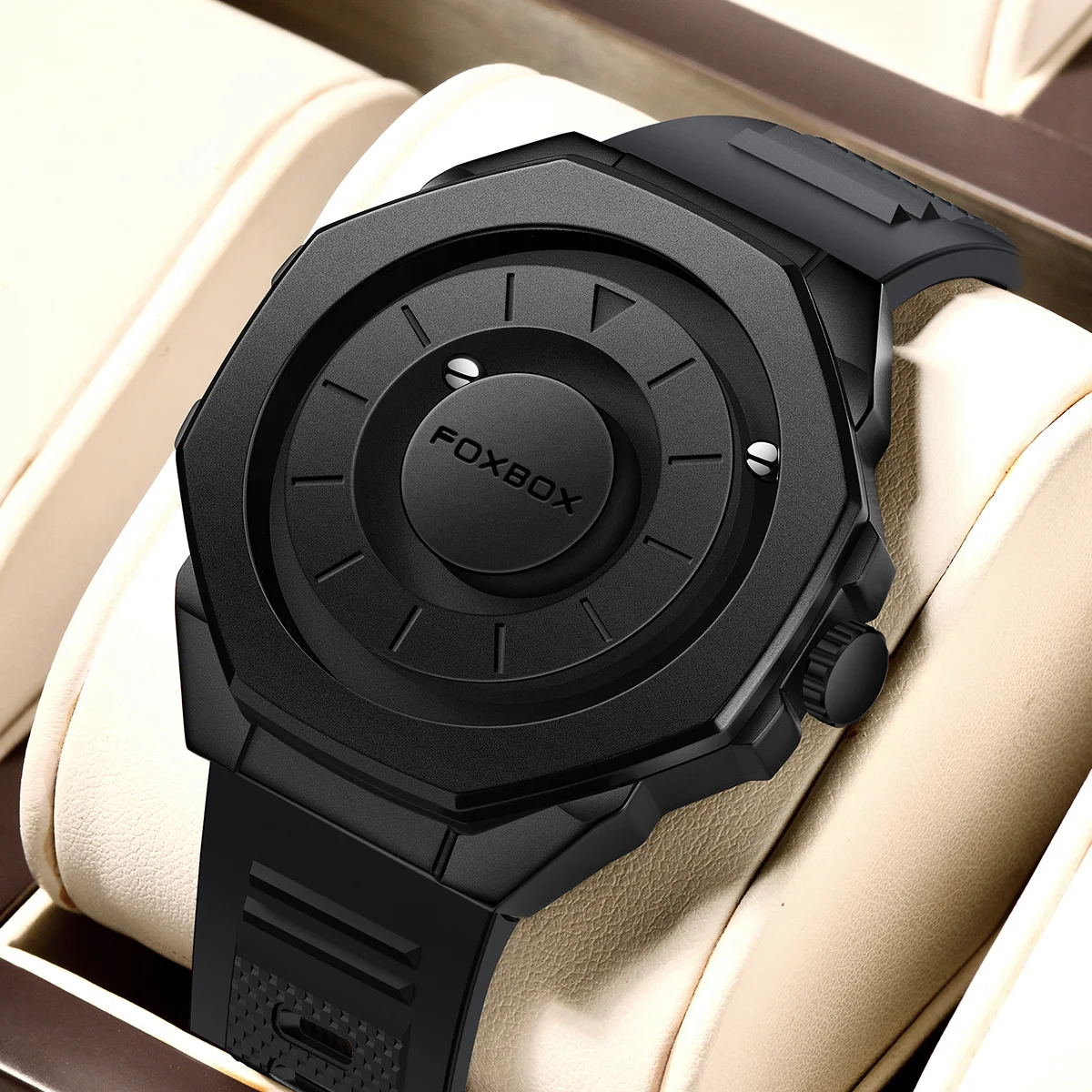 

FOXBOX Luxury Mens Watch Top Brand Quartz Watch For Man Creative Scrolling Pointer Magnetic Force Wristwatch reloj hommes+BOX