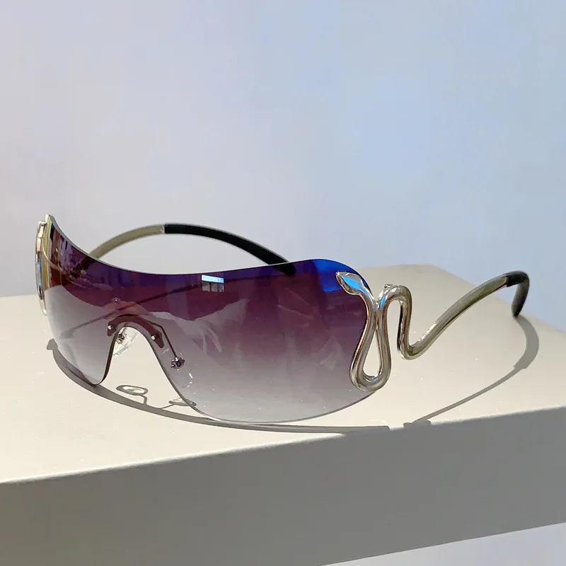 Gafas de sol sin montura Y2k para mujer, lentes con gradiente, elegantes, para exteriores, diseño de marca de lujo, montura de Metal