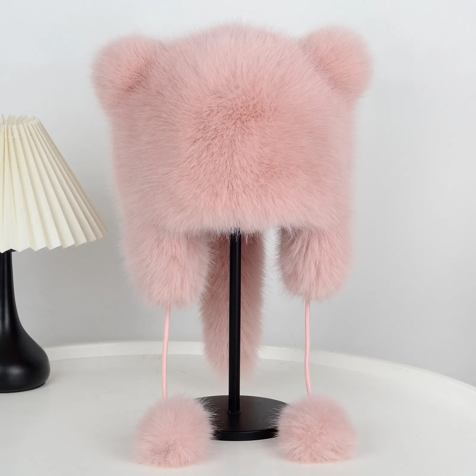 Winter Plüsch Kunstfell-Mütze für Damen Dicke Flauschige Ohrenschutz-Kappe Winddichte Warme Kopfbedeckung Balaclava-Mütze Damen Panama Russische Mütze – Detail 14