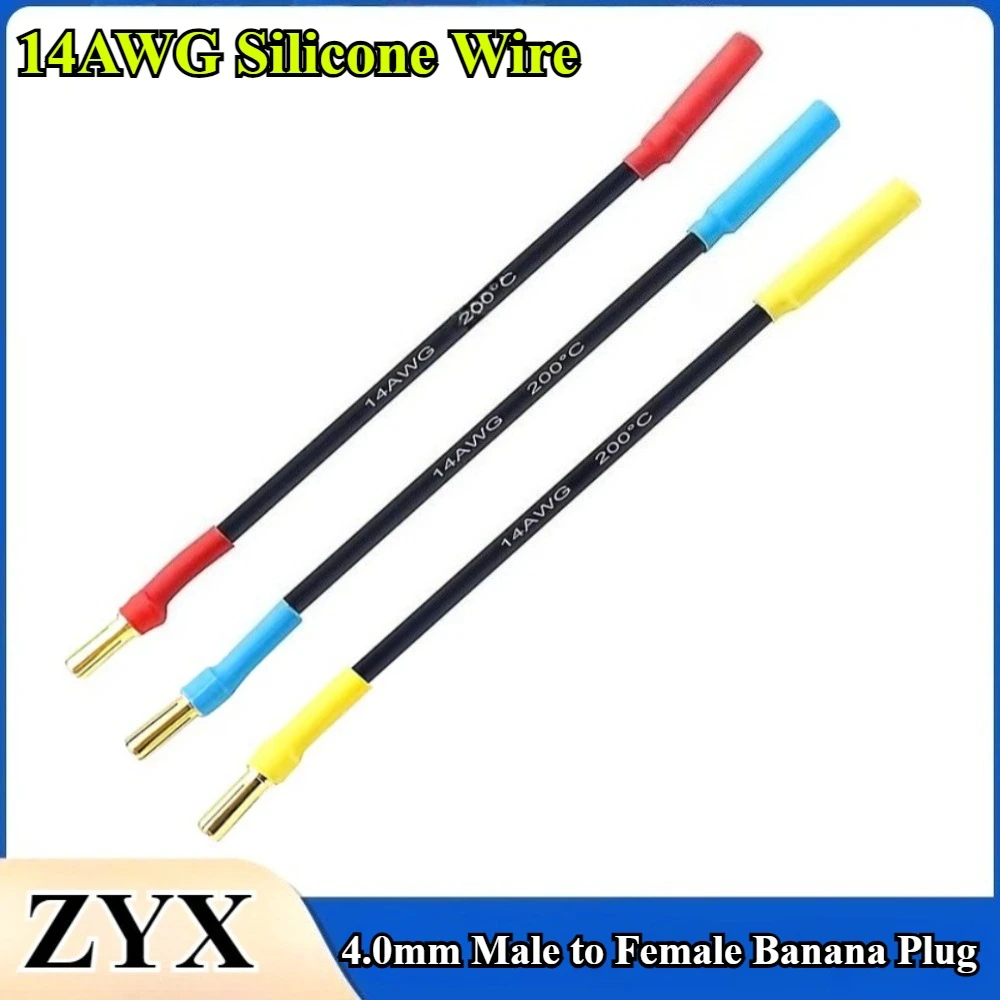 5Pcs 4.0mm Male to Female Banana Plug Gold Bullet Slug Connector Extension Cable 14AWG Banana Plugs for RC Brushless Motor ESC