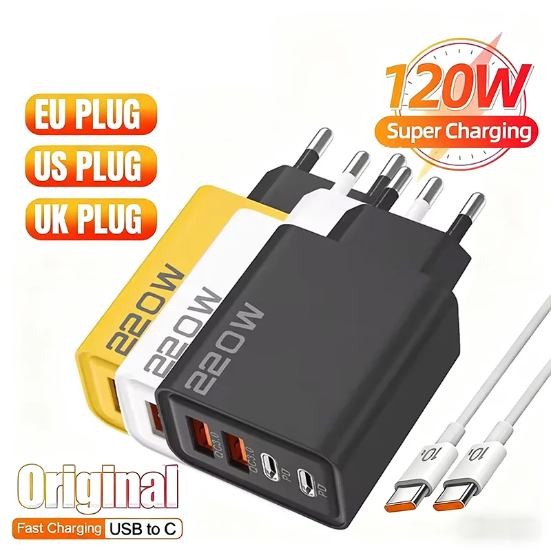 

Быстрое зарядное устройство Muti Total 200 Вт, 4-портовый USB Type C PD, настенный адаптер для мобильного телефона для iPhone 17 Samsung S24 2026, новинка