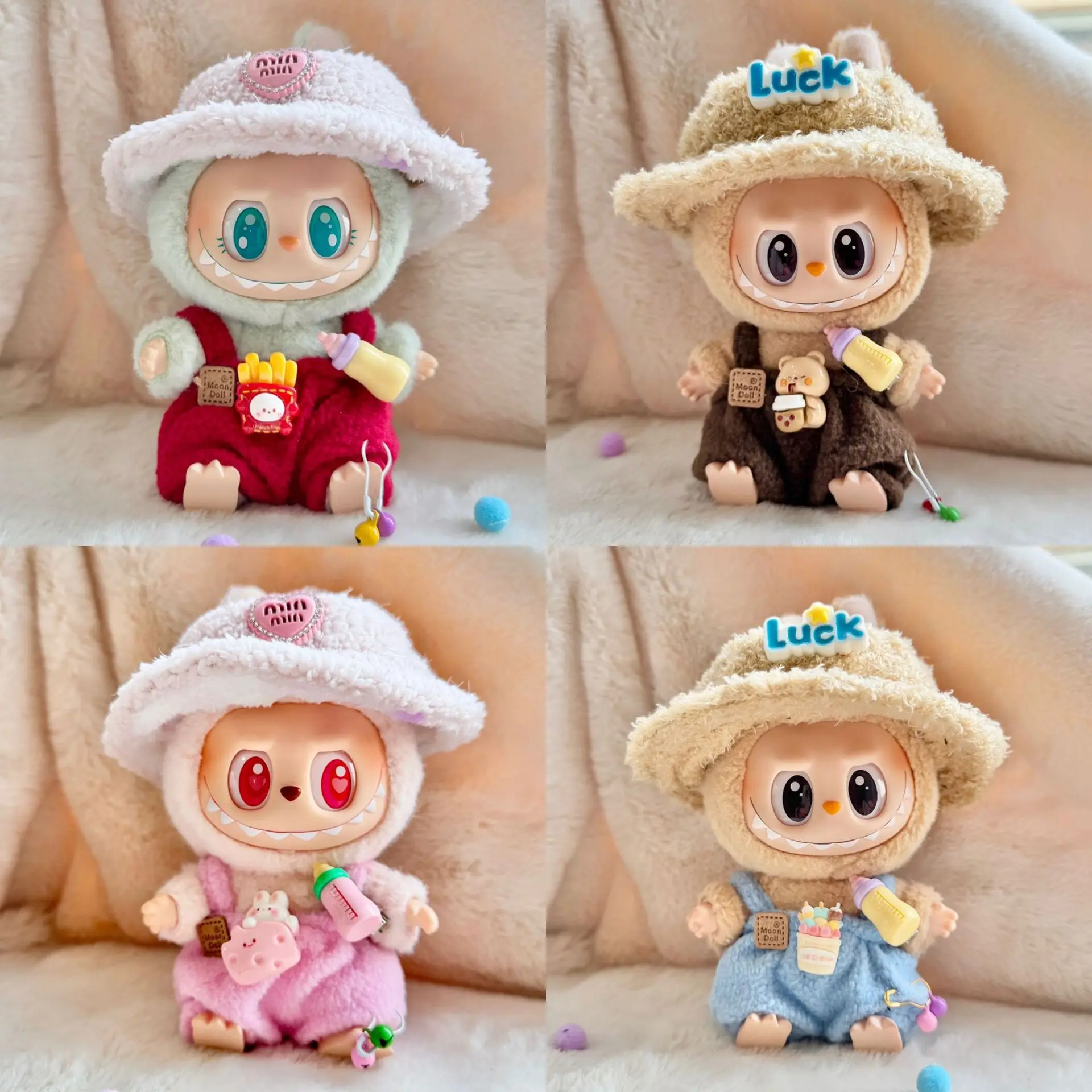 

15cm/17cm Labubu I II Dolls Clothes Cute Bottle Strap Pants Hat Set Sitting Party Accessories Clothing Plush Doll'S Clothes