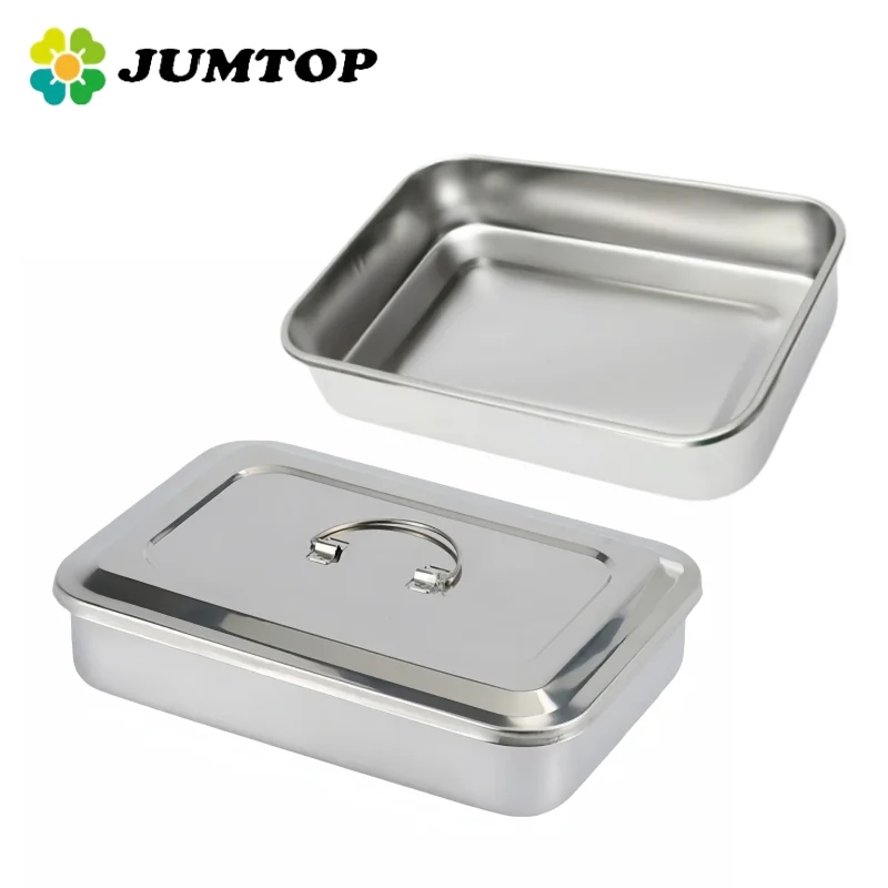 JUMTOP Dental Instruments Tray with Lid, Stainless Steel Surgical Nursing Equipments Tools Sterilizer Container Dentistry Storag