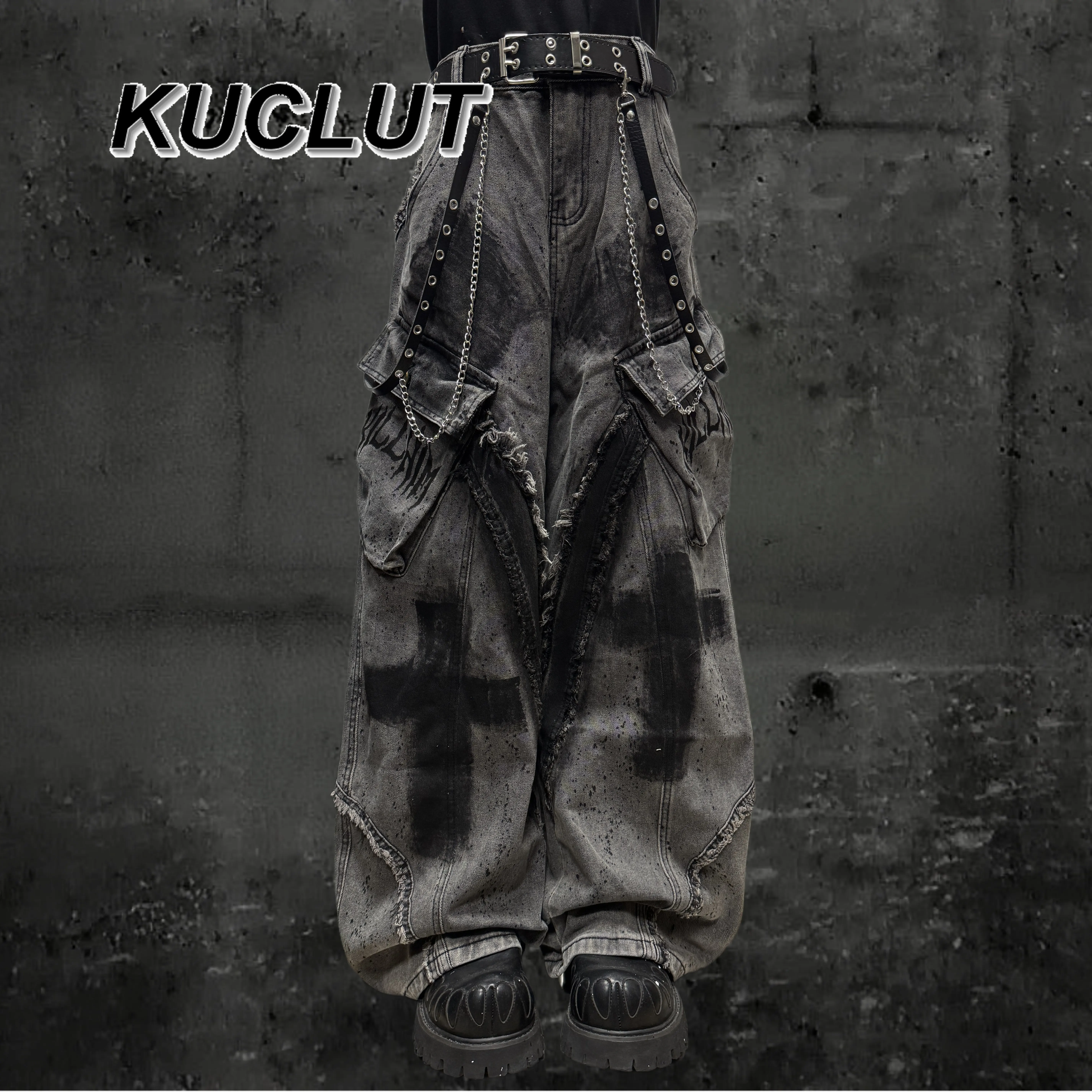 السيدات بناطيل كاجوال شارع العليا نمط القفار المتوترة فضفاض الدينيم الجينز للنساء Y2K رسمت باليد الكتابة على الجدران واسعة الساق السراويل #6