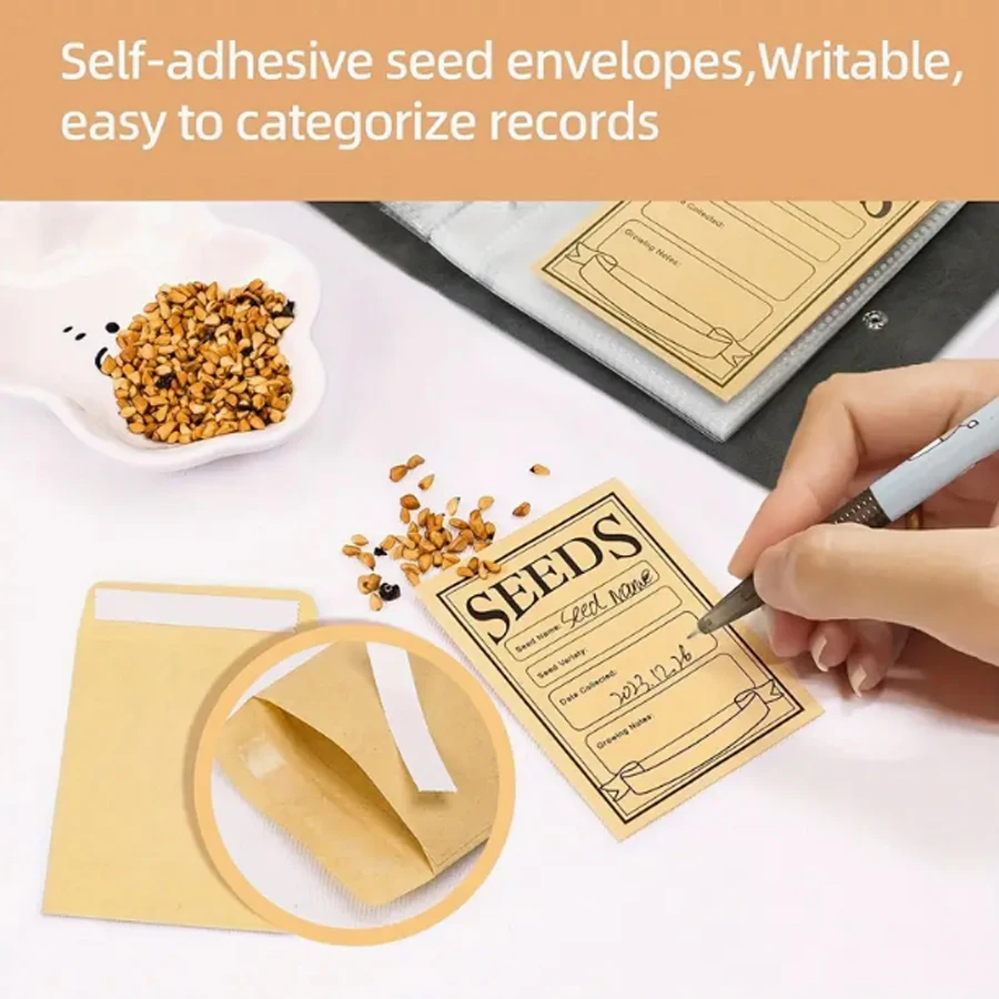 1set Garden Seed Storage and Organizing Set, 50 self sealing seed envelopes, 1 binder, waterproof and mildew resistant seed pack