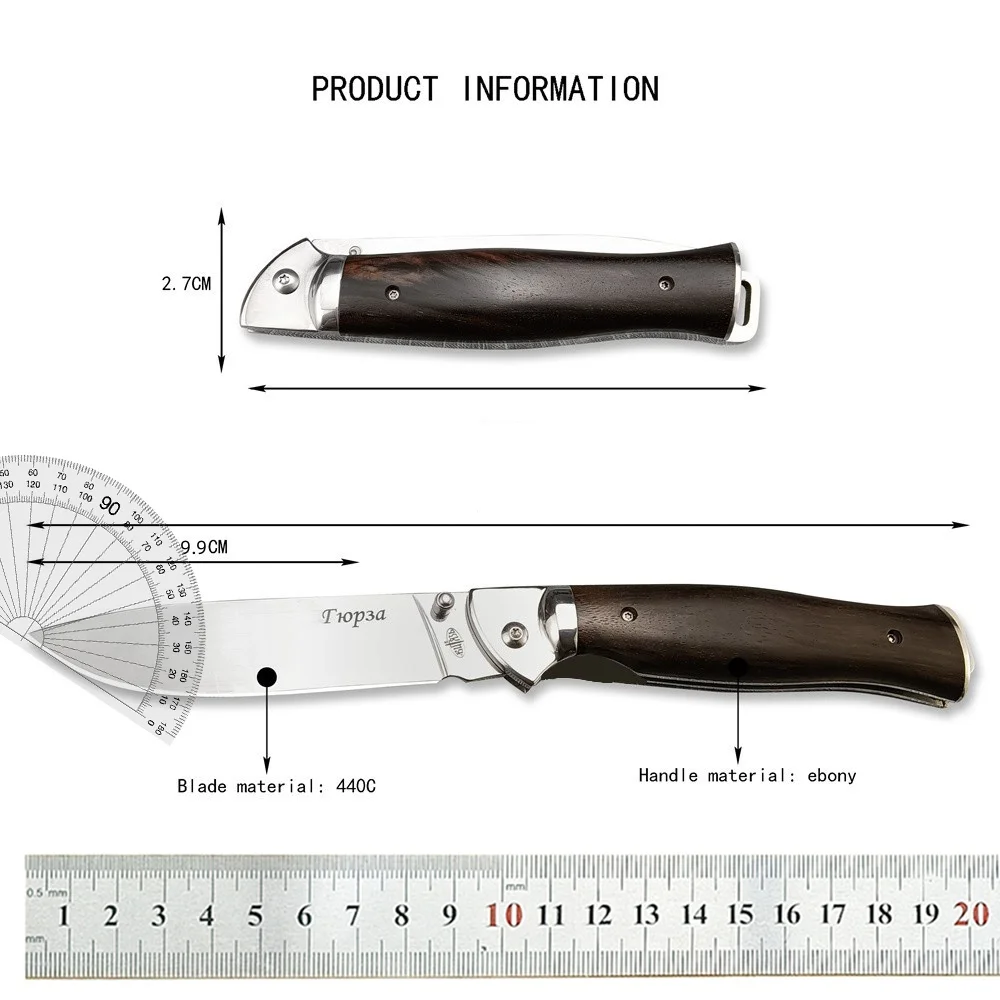 Russian Style Manual Folding Pocket Knife Sharp 440C Blade Wooden Handle Outdoor Camping Knives Tactical Survival EDC Tools