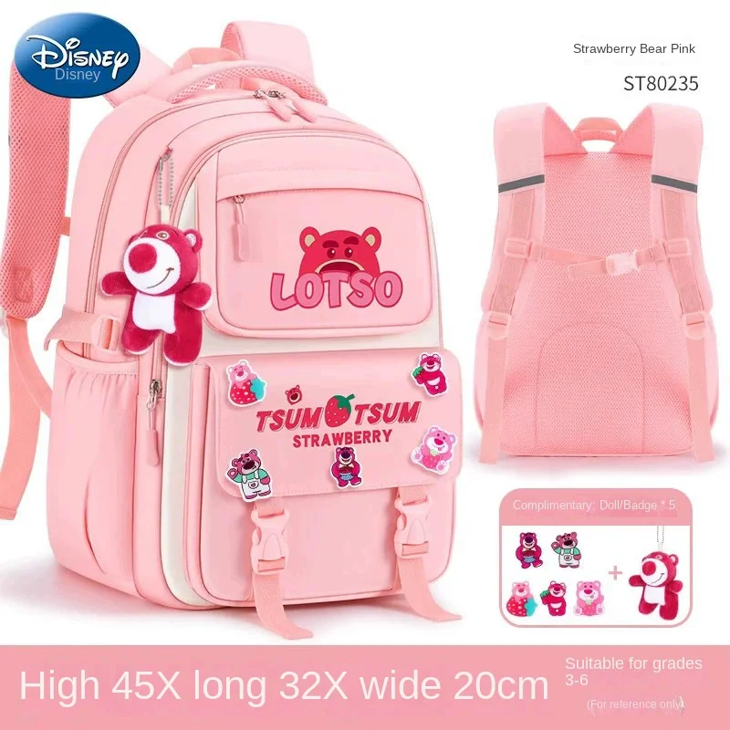 Disney Lotso Girl School Bag Grade 2-5 Primary Student Leisure Shoulder Orthopedic Backpack Large Capacity Light Mochilas