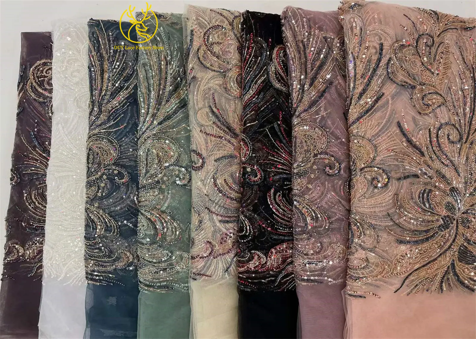 5 Yards luxuriöser afrikanischer Perlenstoff für Bräutigame 2026, exquisite nigerianische Pailletten-Stickerei-Spitze für Damen-Abendkleider zum Nähen – Detail 3