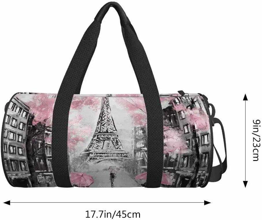 Eiffel Tower Travel Duffel Bag Paris Flower Romantic France Couple Under An Umbrella Lightweight Sports Tote Bag Shoulder Bag