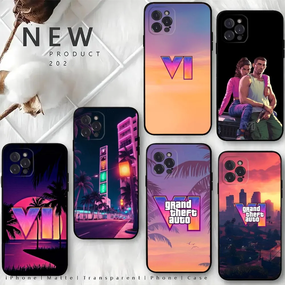 G-Gta 6 G-Grand T-Theft Auto VI Vice City Phone Case For iPhone15,14,13,12 Mini Pro XR,X,XS,MAX Plus Silicone Cover Soft Black