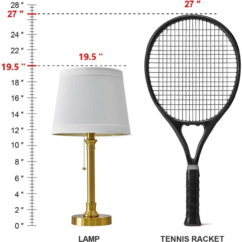 Elegant Gold Table Lamp 19.5", Candlestick Design with White Shade, for Bedroom, Living Room & Office