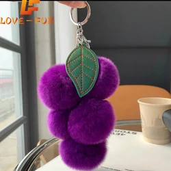 2024 New Pompom Grape Keychain Cute Fluffy Plush Grape Keychains Women Girl Bags Keyrings Cars Key Ring Gift Charming Decoration