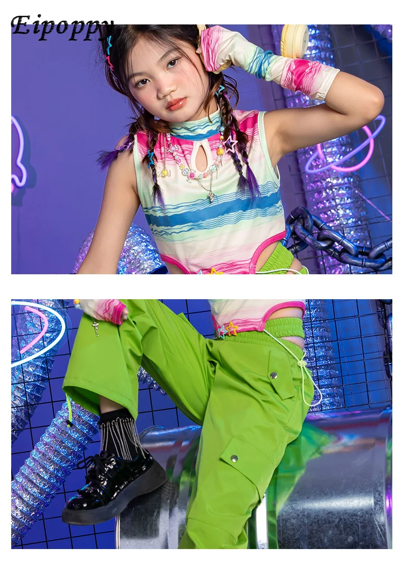 女の子のジャズダンスコスチューム、子供のストリートスーツ、ヒップホップクールなハンサムな服、ファッショナブル