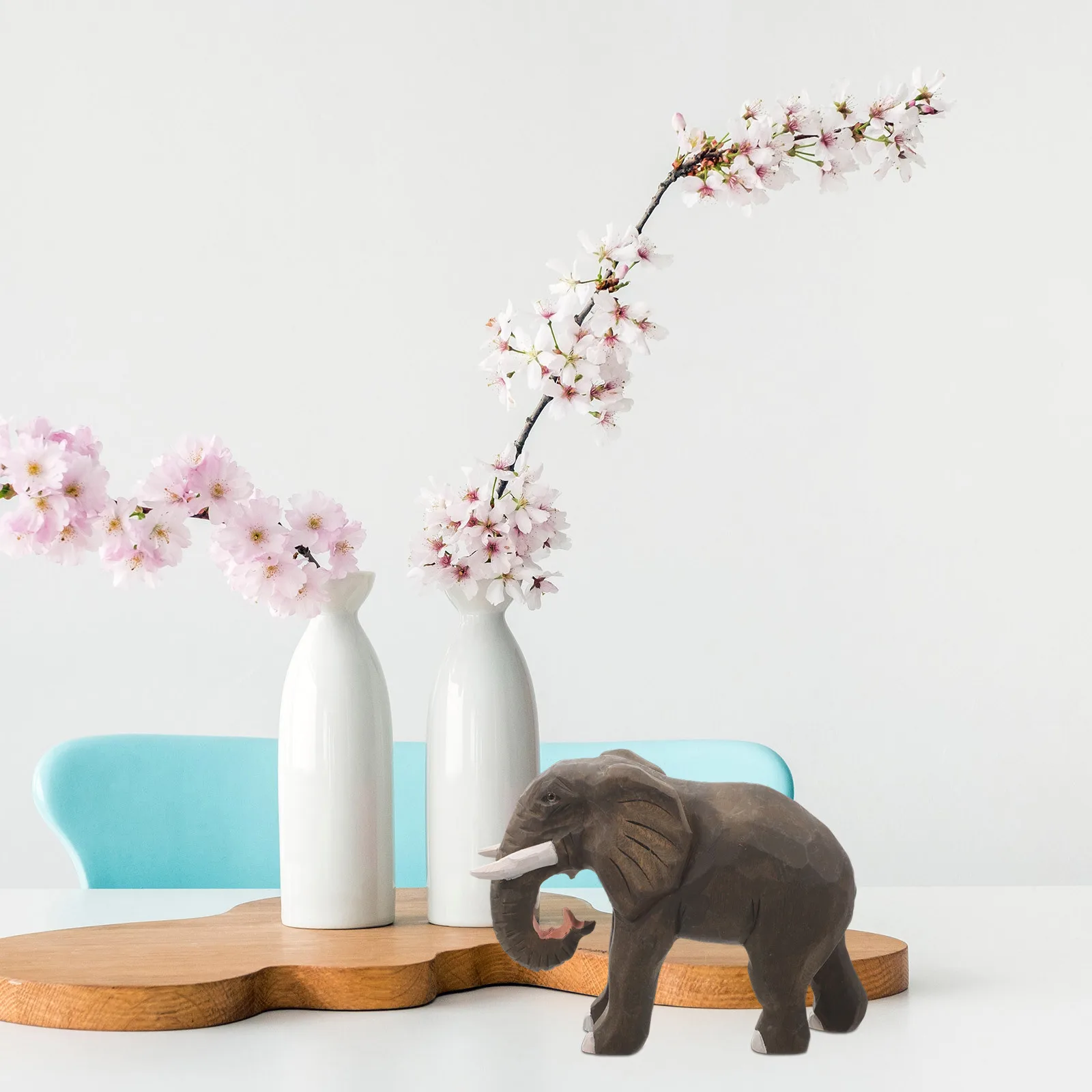 

Wooden Elephant Decoration Carved Animal Sculpture Natural Wood Art Piece for Home Office Elegant Desktop Elephant Statue Gift