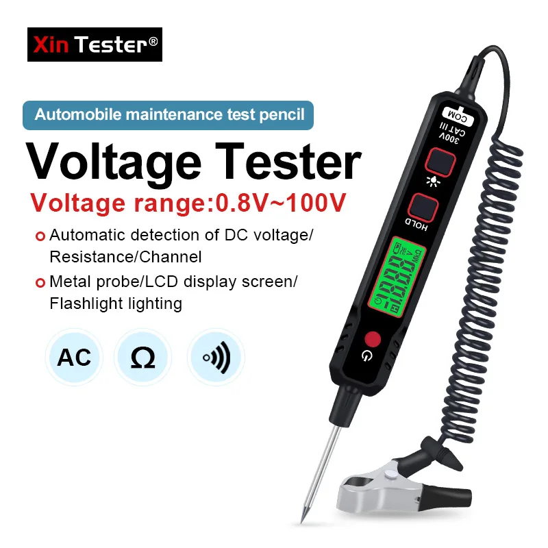 Xin Tester XT86A Car Voltage Tester Automotive Pen Type 100V Backlight Flashlight Sensitivity Adjustable DC Voltage Detector