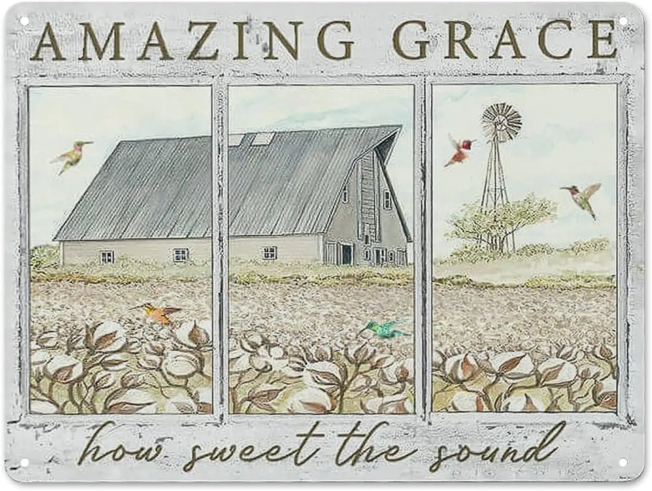 Rustic Metal Tin Sign Country Barn Wall Art Farmhouse Cotton Windmill Decor Amazing Grace Hummingbird Home f