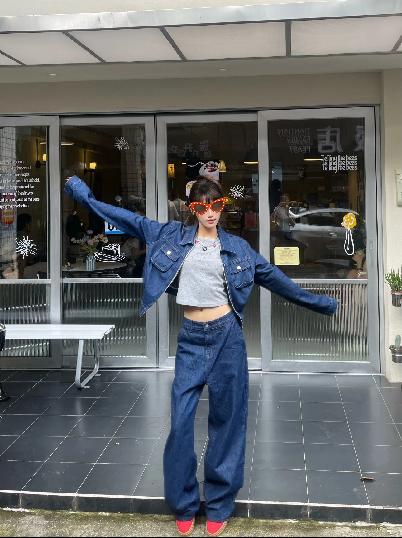 

Retro American Patchwork Embroidered ort Denim Jaet Men Women Vintage Wide Leg Couple Jeans Casual Loose Fit Youth Trend