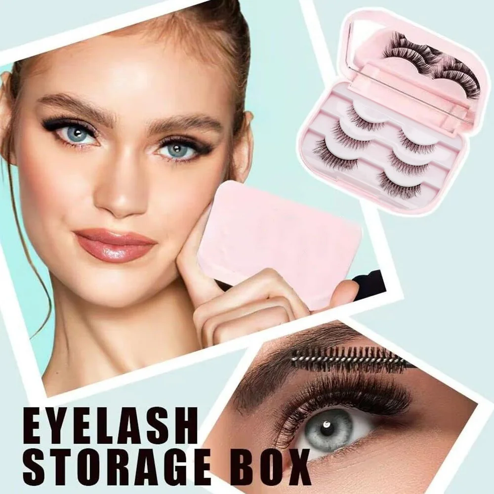 Women False Eyelashes Storage Case With Mirror Three Layer False Eyelash Box Fake Eye Lash Organizer Rose Flower Letter Pattern