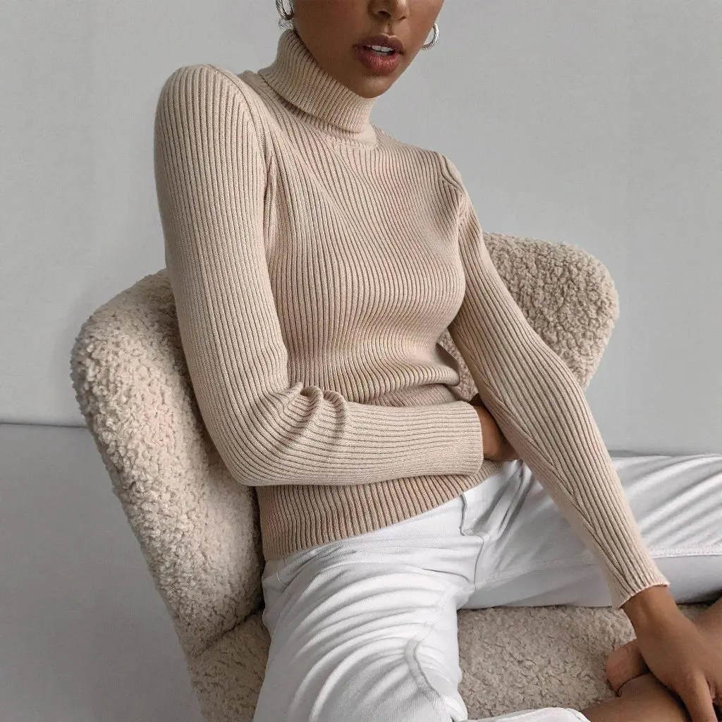 

Вязаный свитер с высоким воротом, женский базовый слой, топ в европейском и американском стиле, осенний модный свитер с круглым вырезом