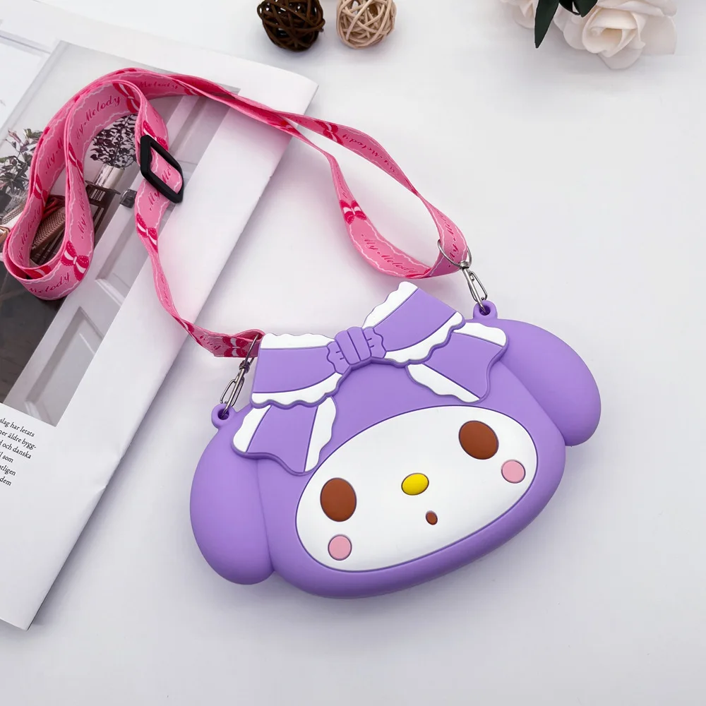 Kawaii Sanrio My Melody Silicone Shoulder Messenger Bag Cinnamoroll Coin Purse Girl MIni Mobile Phone Earphone Storage Bag Gift