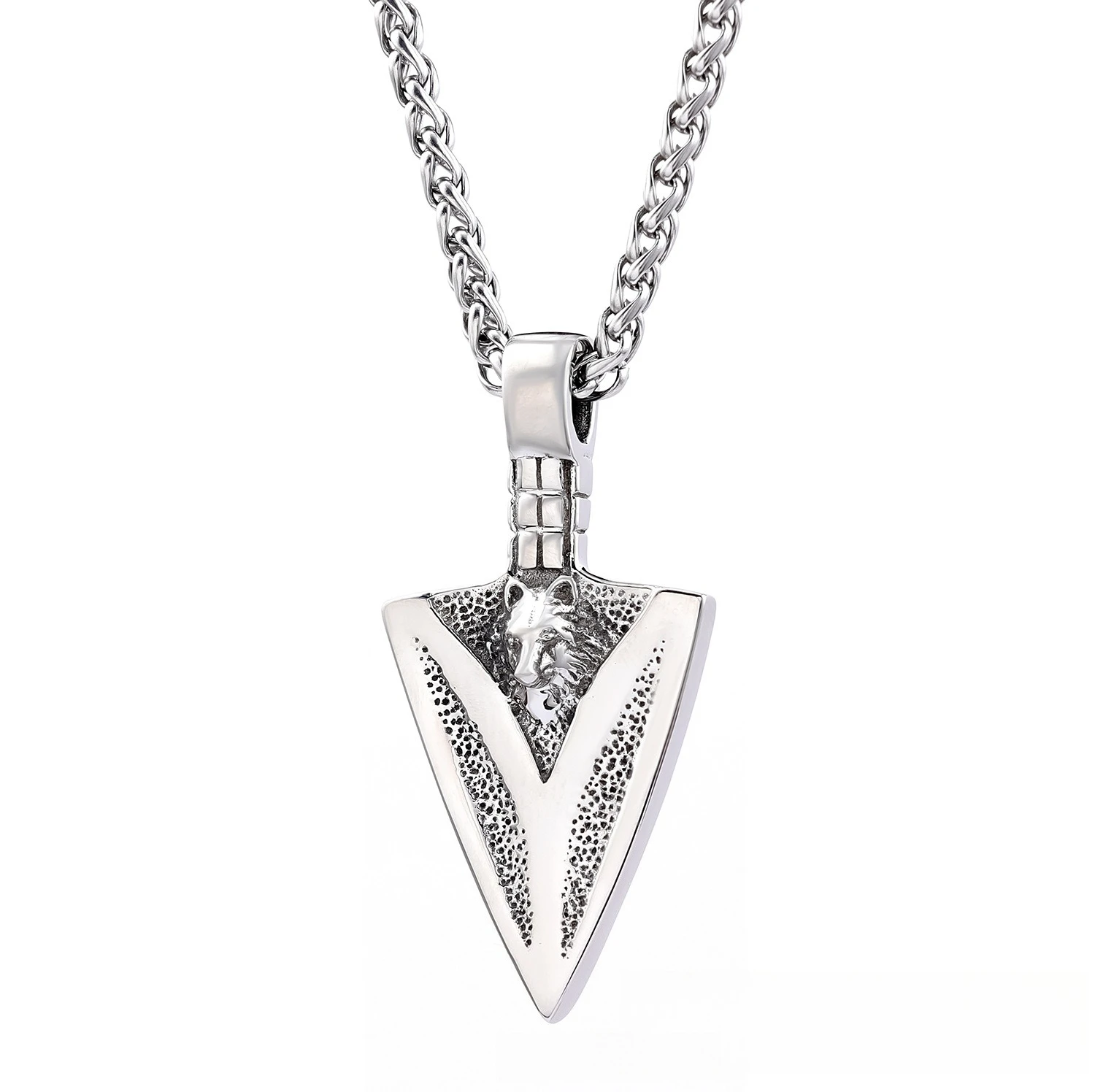European and American Viking personality triangular darts pendant three-dimensional wolf head darts stainless steel jewelry