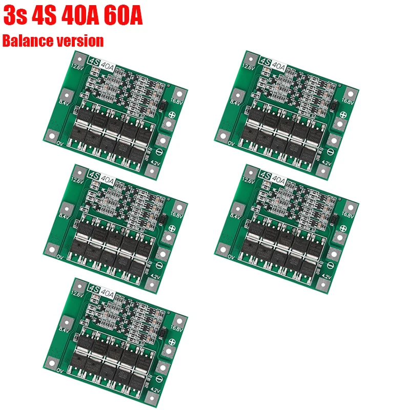 6pcs 3S 4S 40A 60A Li-ion Lithium Battery Charger Protection Board 18650 BMS for Drill Motor 11.1V 12.6V/14.8V 16.8V Balance